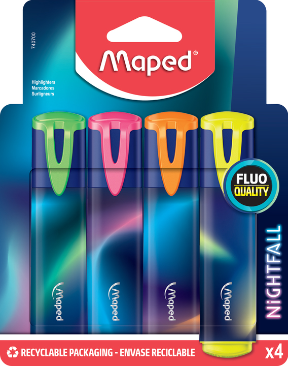 Текст маркери Maped FLUO NIGHTFALL TEEN 4 цвята, блистер