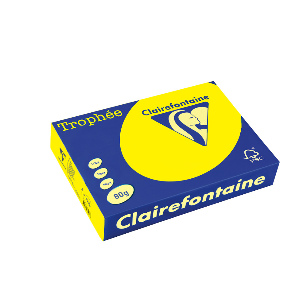 Хартия цветна Clairefontaine, А4, 80 гр./м2, Fluo Yellow Trophee - 100 бр.