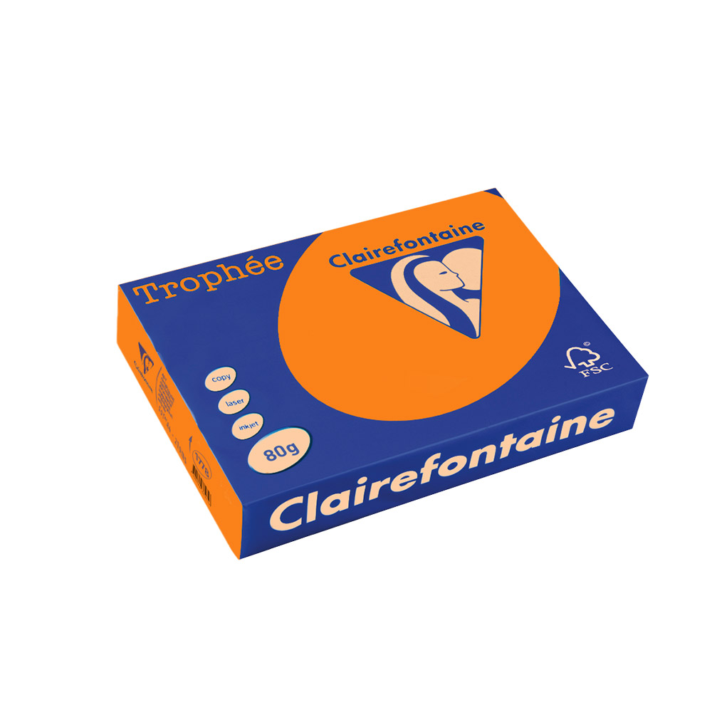 Хартия цветна Clairefontaine, А4, 80 гр./м2, Fluo Orange Trophee - 100 бр.